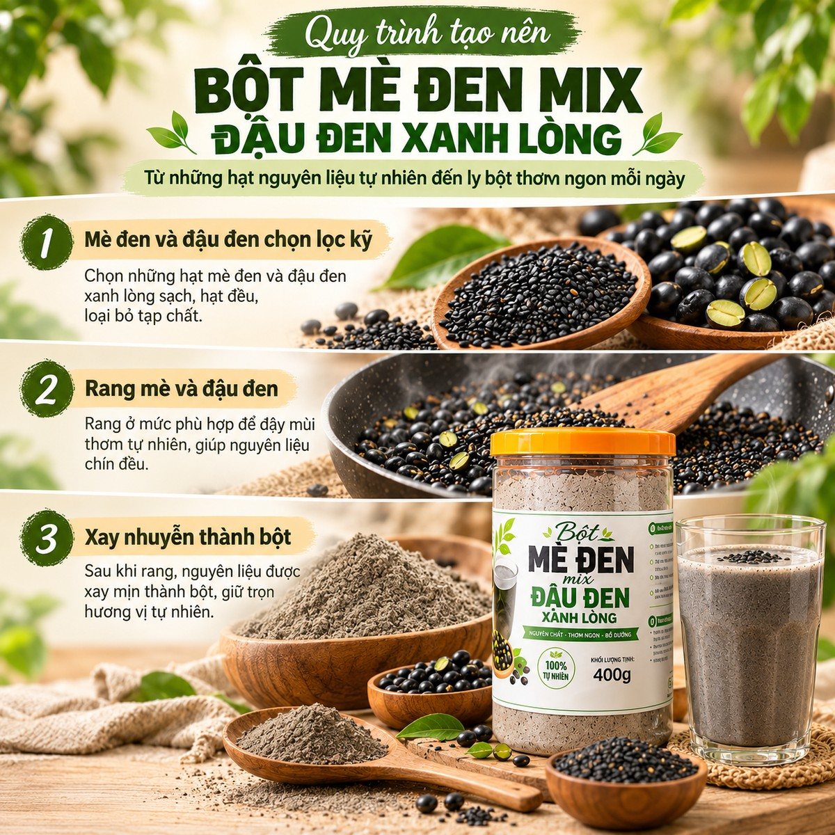 Bột mè đen mix đậu đen xanh lòng